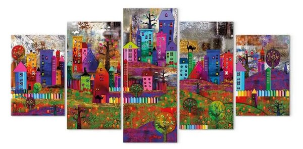 Quadro moderno Città espressione - case colorate in stile pop art