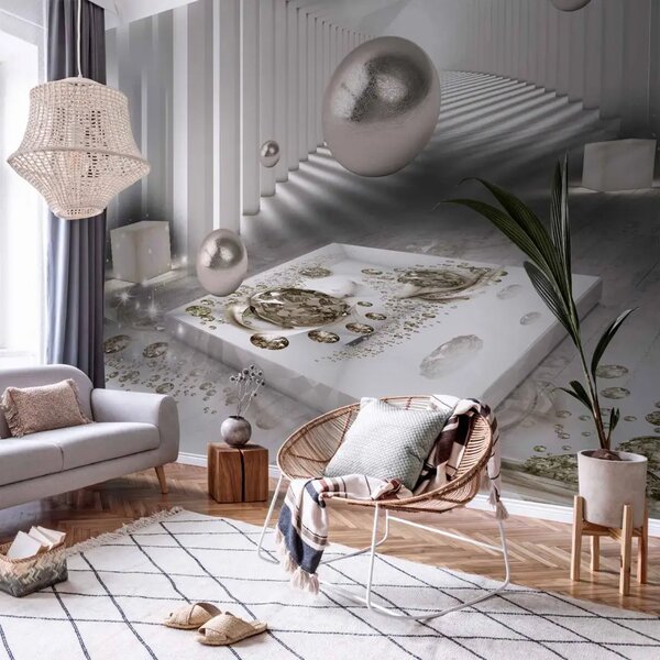 Carta da parati moderna Astrazione beige - tunnel geometrico con effetto di luce a diamante