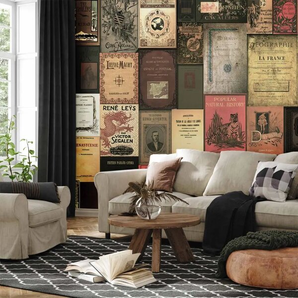 Carta da parati moderna Paradiso dei libri - copertine colorate in stile vintage a collage