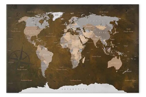 Quadro moderno Viaggi di cannella - mappa del mondo color cannella