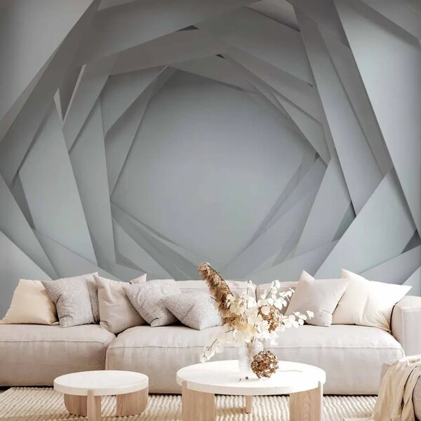 Carta da parati moderna Abisso geometrico - futuristico corridoio con effetto 3D
