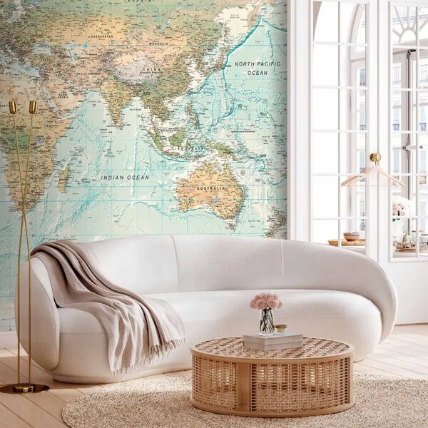 Carta da parati Mondo bello - mappa del mondo in inglese su sfondo chiaro