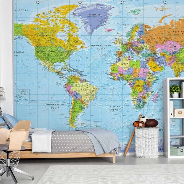 Carta da parati moderna Orbis terrarum - mappa politica del mondo in inglese con nazioni colorate