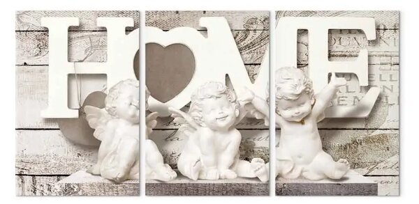 Quadro su tela Angeli affascinanti (3 pezzi) - sculture sfondo legnoso retrò