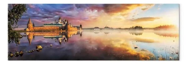 Quadro contemporaneo Alba sopra il tempio - paesaggio di un lago colorato