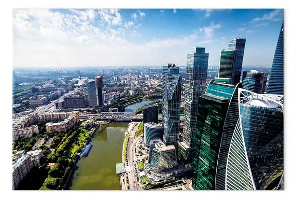 Quadro su tela Panorama dei grattacieli - colorata architettura di Mosca