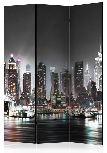 Paravento design New York - panorama notturno, architettura grattacieli