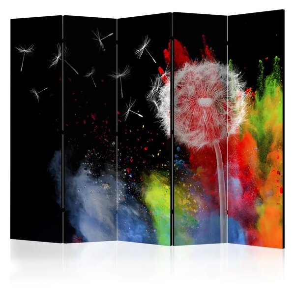 Paravento design Elemento colorato II - soffione in fumo colorato su sfondo nero