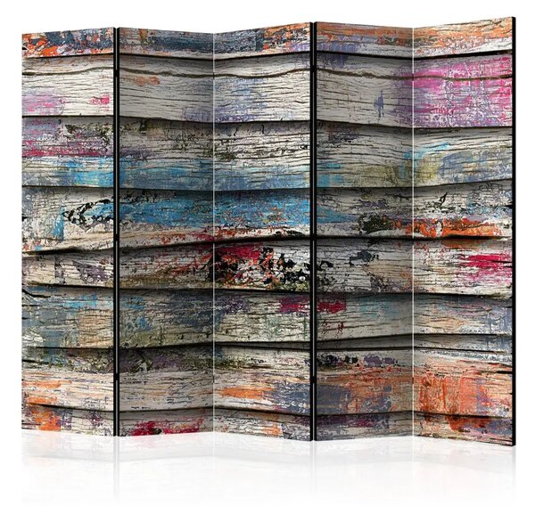 Paravento separè Legno colorato II - tavole leggere con macchie colorate