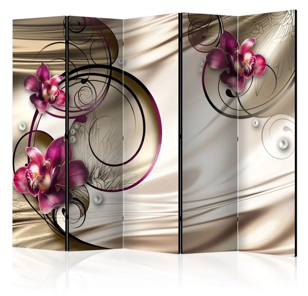 Paravento separè Dolcezza di estasi II - orchidee su sfondo di ornamenti astratti