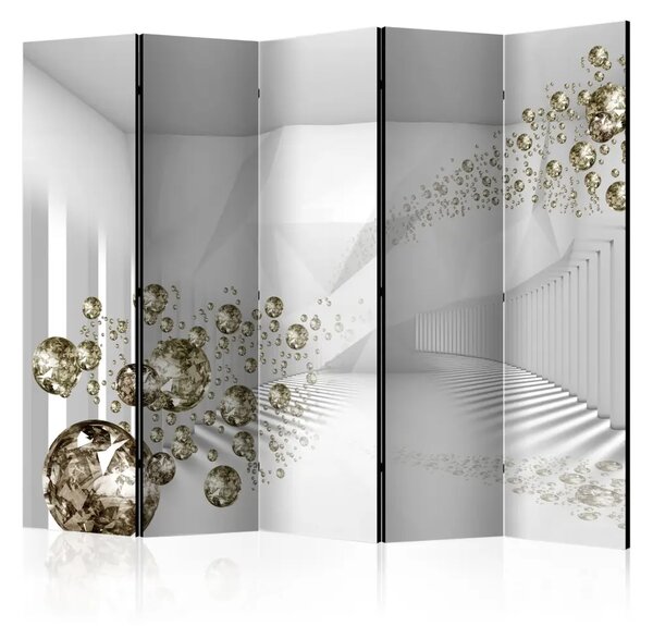 Paravento design Corridoio diamanti II - sfere astratte, luce, illusione 3D