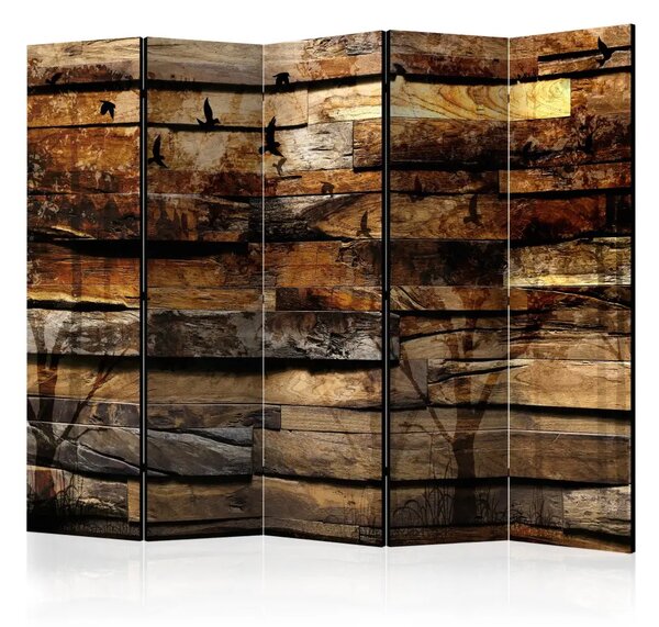 Paravento separè Riflesso della natura II - texture legno con elementi naturali