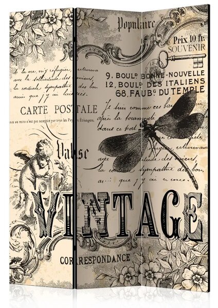 Paravento design Corrispondenza d'epoca - scritte in francese con elementi animali