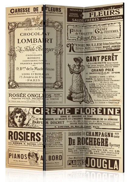 Paravento Riviste d'epoca - motivo giornale francese retrò
