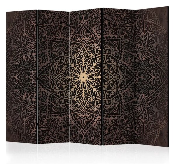 Paravento design Finezza reale II - mandala decorativa marrone in stile orientale