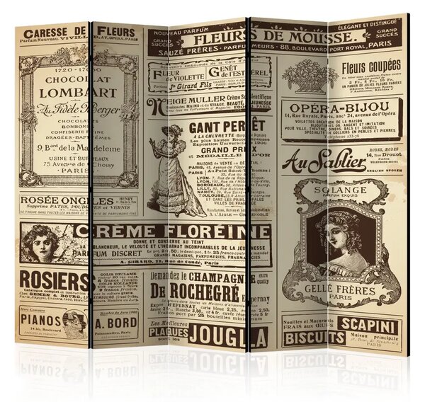 Paravento Riviste d'epoca II - giornale con scritte in francese in stile retrò