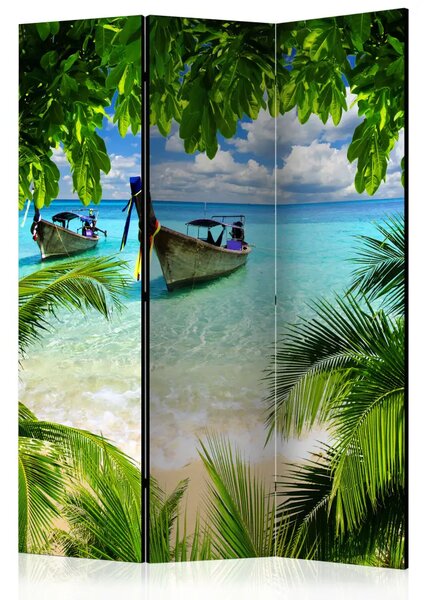 Paravento Paradiso tropicale - paesaggio di mare blu e piante tropicali