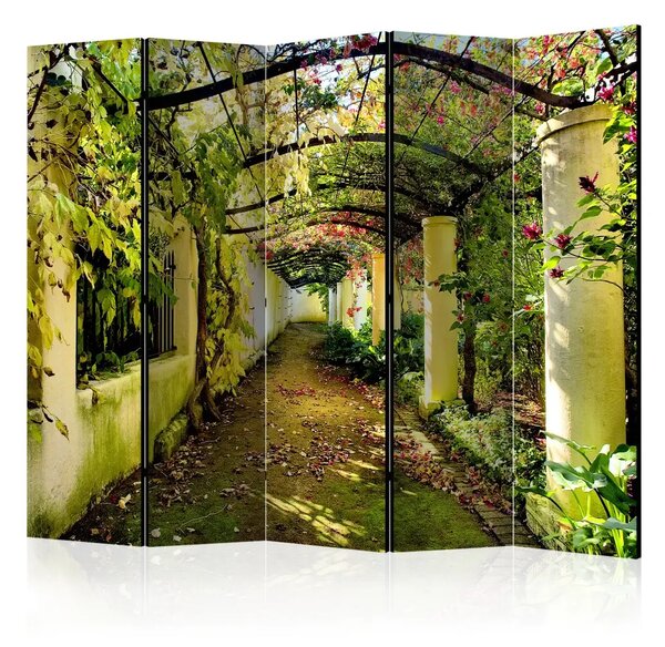 Paravento Giardino romantico II - architettura romantica con fiori primaverili