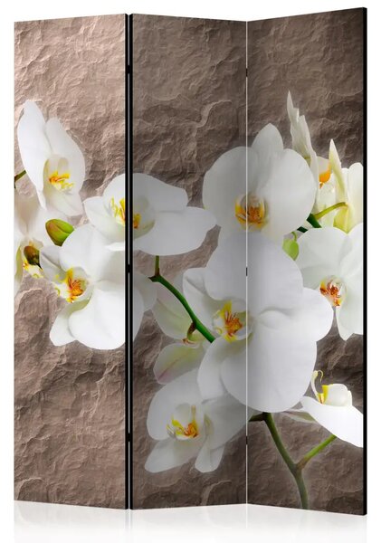 Paravento separè Perfezione orchidea - orchidea bianca su texture di pietra