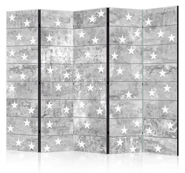 Paravento Stelline sul cemento II - stelle bianche su texture di cemento grigio