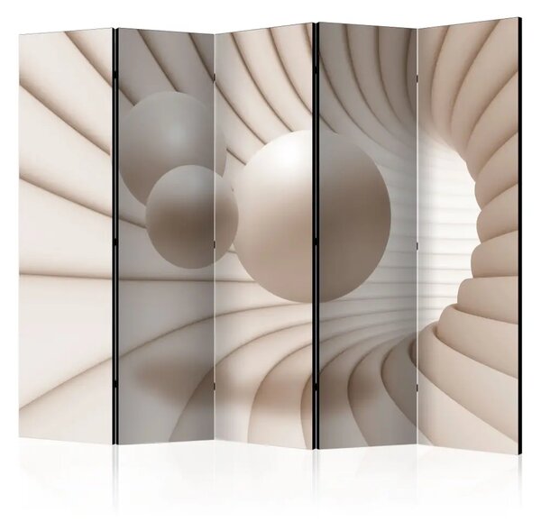 Paravento Palle nel tunnel II - illusione tridimensionale beige