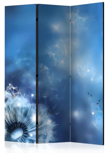 Paravento design Magia della natura - fiore soffiato dal vento su sfondo blu