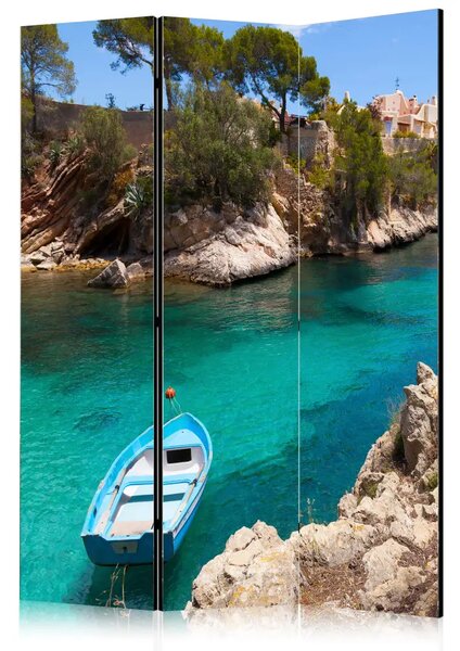 Paravento Quiete vacanziera - paesaggio montano colorato con mare blu