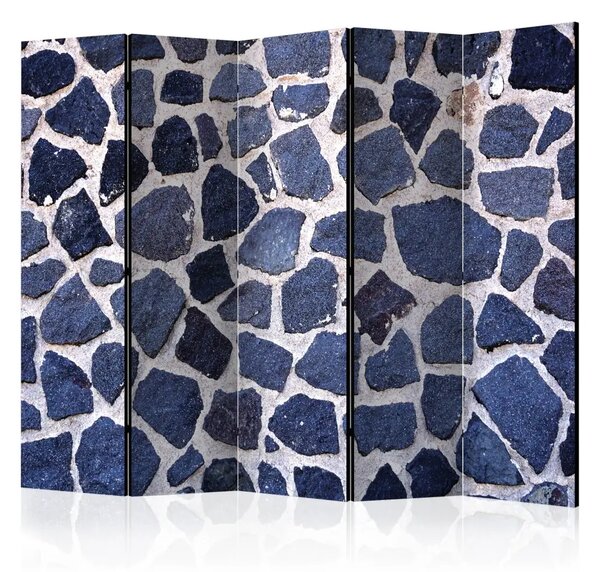 Paravento design Estate blu II - texture di muro con pietre blu