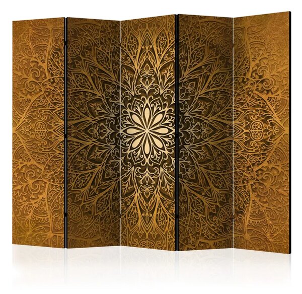 Paravento separè Cerchio sacro II - mandala marrone con motivo di ornamenti orientali