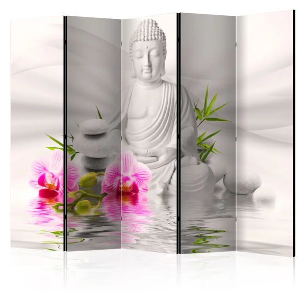 Paravento separè Buddha e orchidee II - tema orientale di fiori Zen