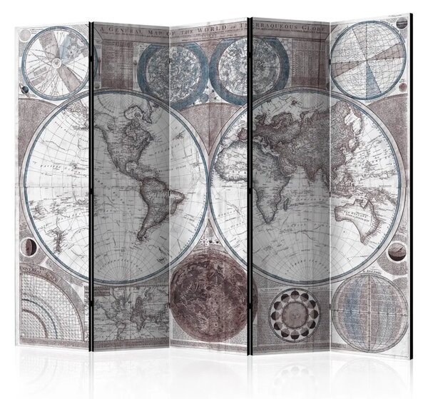 Paravento design Globo Terracqueo - tema retro della mappa del mondo in francese