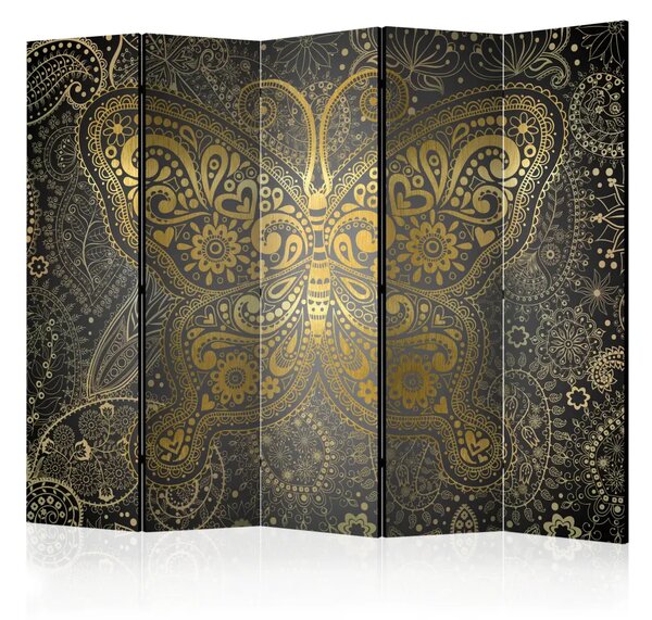 Paravento design Farfalla d'oro II - farfalla orientale in stile retrò