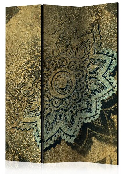 Paravento Tesoro d'oro - mandala orientale con effetto tridimensionale