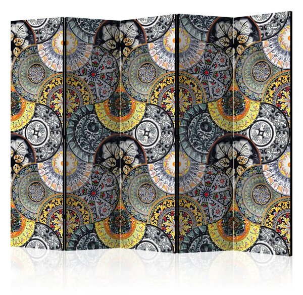 Paravento design Esotismo dipinto II - mosaico con motivo fantasioso e artistico