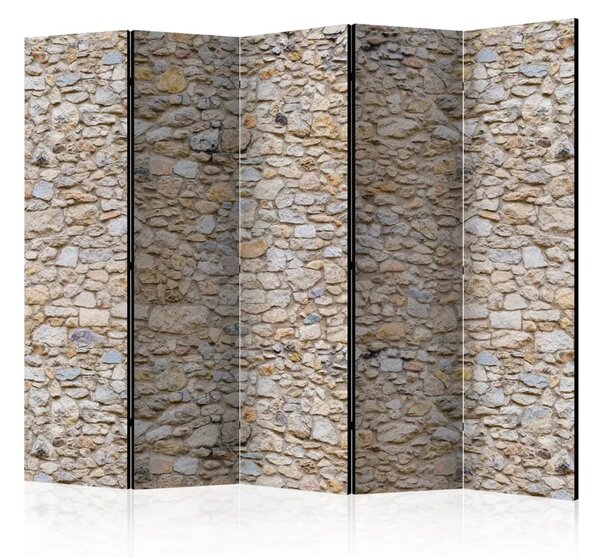 Paravento separè Ciottoli II - texture beige di un muro di pietra con dettagli architettonici