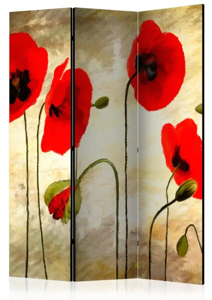 Paravento design Campo d'oro di papaveri - fiori rossi romantici in tema artistico