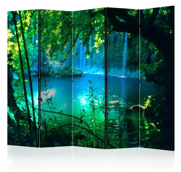 Paravento design Cascate di Kursunlu II - paesaggio di cascata blu su sfondo di foresta