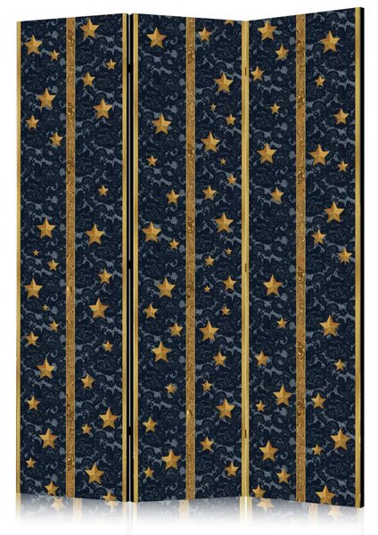 Paravento design Costellazione di merletti - stelle dorate su tessuto nero di lusso