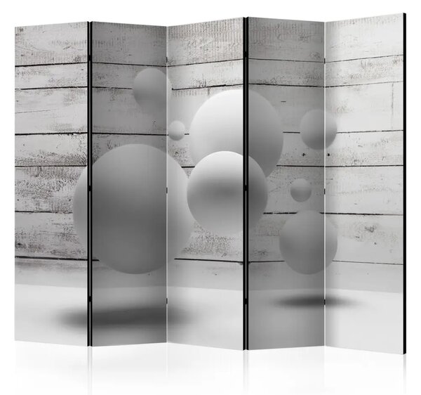 Paravento separè Sfere II - illusione di figure geometriche su sfondo di legno grigio