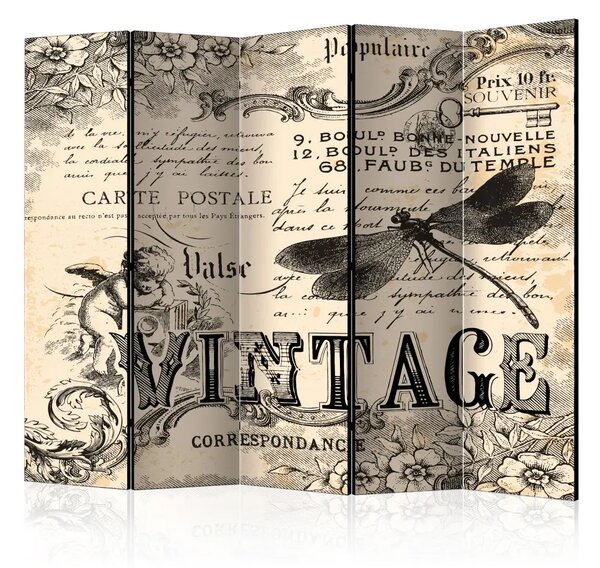 Paravento design Corrispondenza Vintage II - angeli e scritte francesi in tema retro