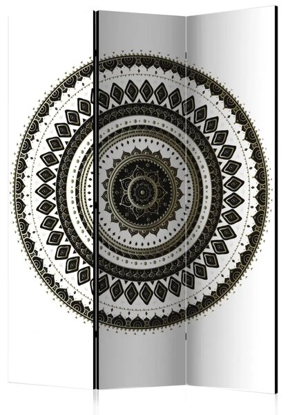 Paravento Oriente elegante - mandala orientale bianco e nero in stile lusso