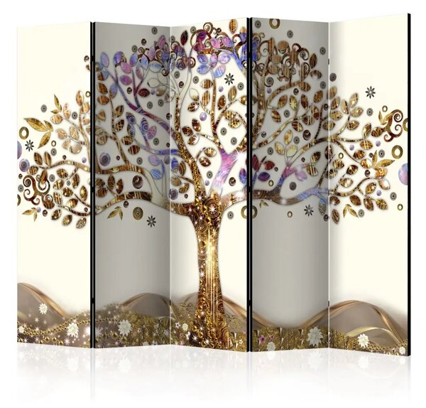 Paravento Albero d'oro II - astrazione artistica di un albero dorato e foglie