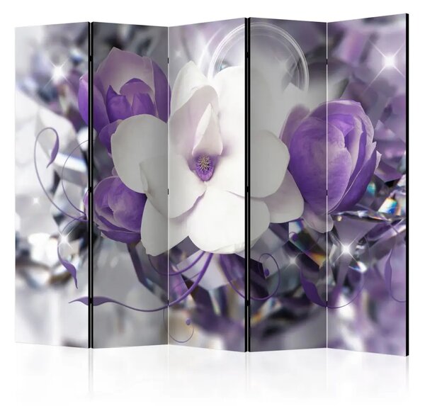 Paravento separè Imperatrice viola II - fiori bianchi e viola di magnolia nel bagliore