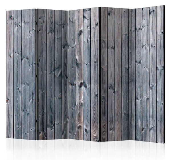 Paravento Eleganza rustica II - texture di legno con tema grigio scuro