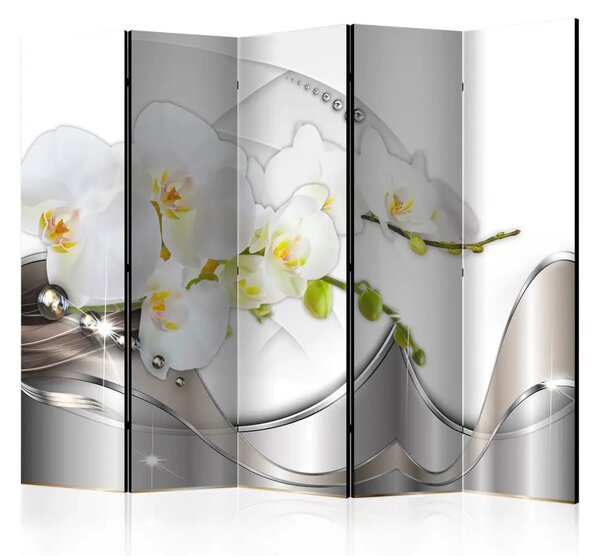 Paravento design Danza perlacea delle orchidee II - orchidea bianca su sfondo astratto
