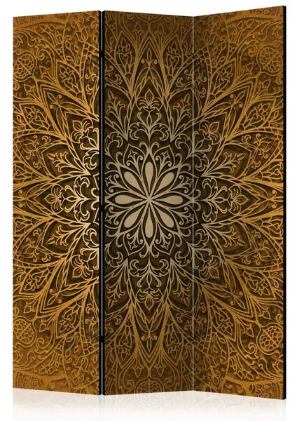 Paravento design Cerchio sacro - mandala orientale marrone con pattern geometrici