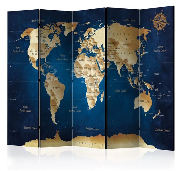 Paravento Abisso blu - mappa con continenti beige e oceano blu