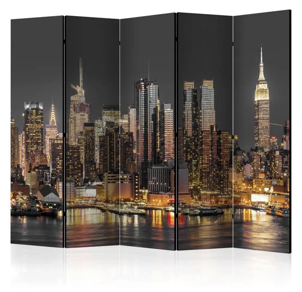 Paravento New York al tramonto II - panorama di grattacieli illuminati