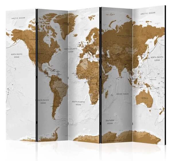 Paravento design Oceani bianchi - mappa con continenti marroni e oceano bianco