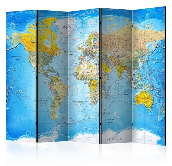 Paravento design Mappa classica del mondo - mappa con continenti colorati e scritte